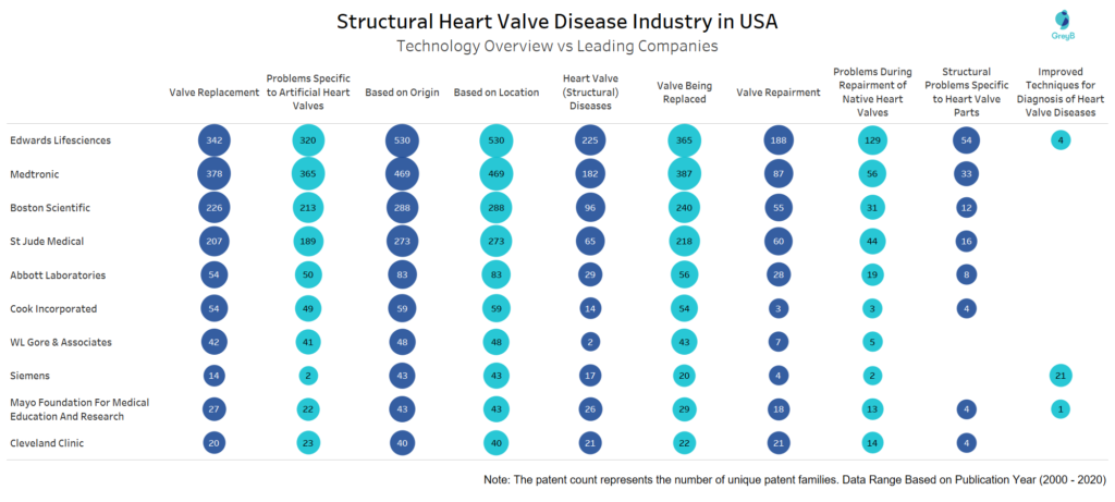 Technology VS Leading Companies of Heart Valve Patent Innovations in US