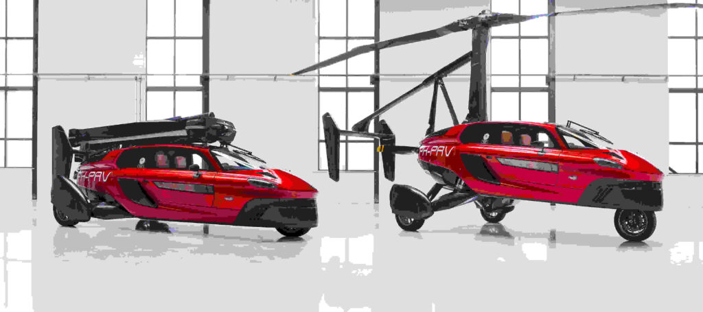 Illustration of PAL-V flying car in road and flying configuration 