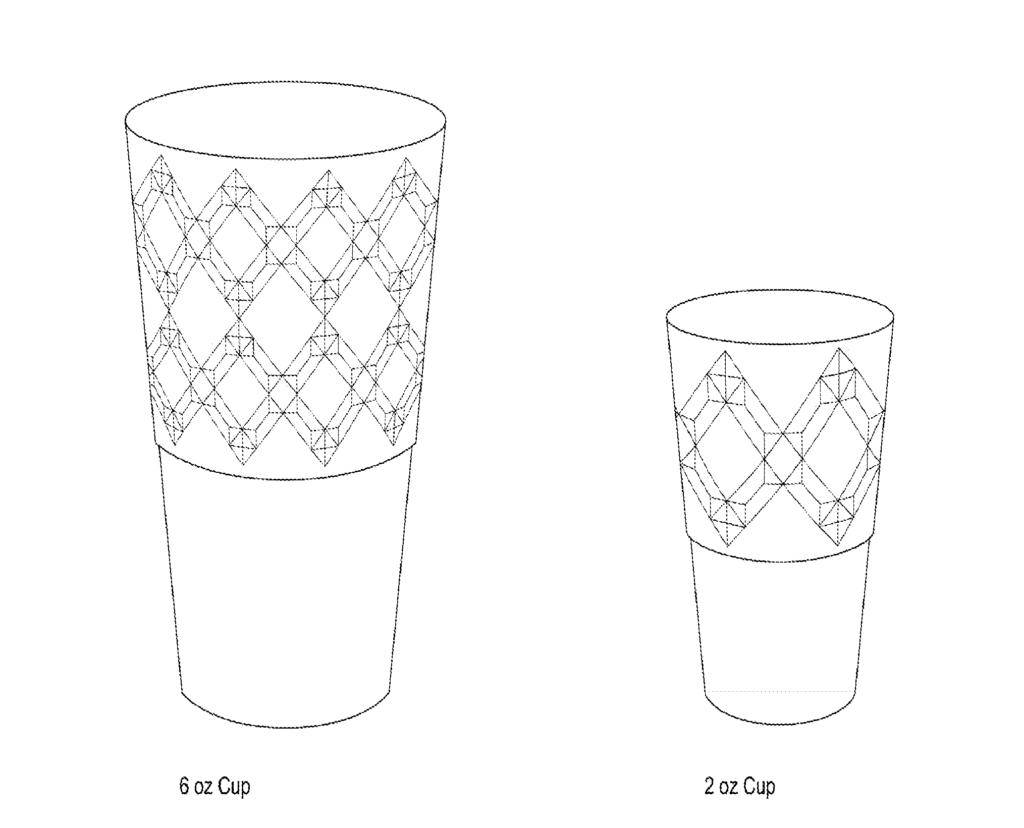 3D perspective drawing of an edible 6 oz and 2 oz cup