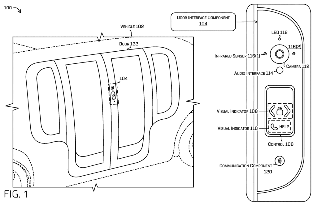 Illustration of a door interface component which determines an action for autonomous vehicle