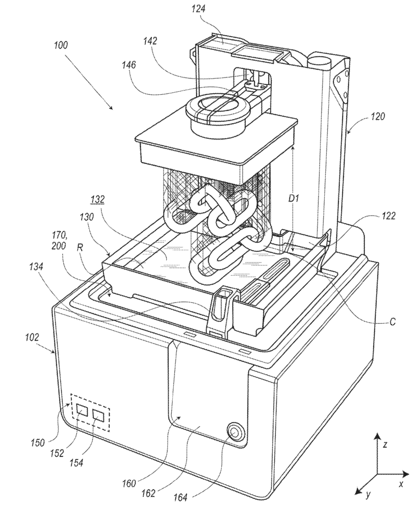 Perspective view of the additive fabrication system